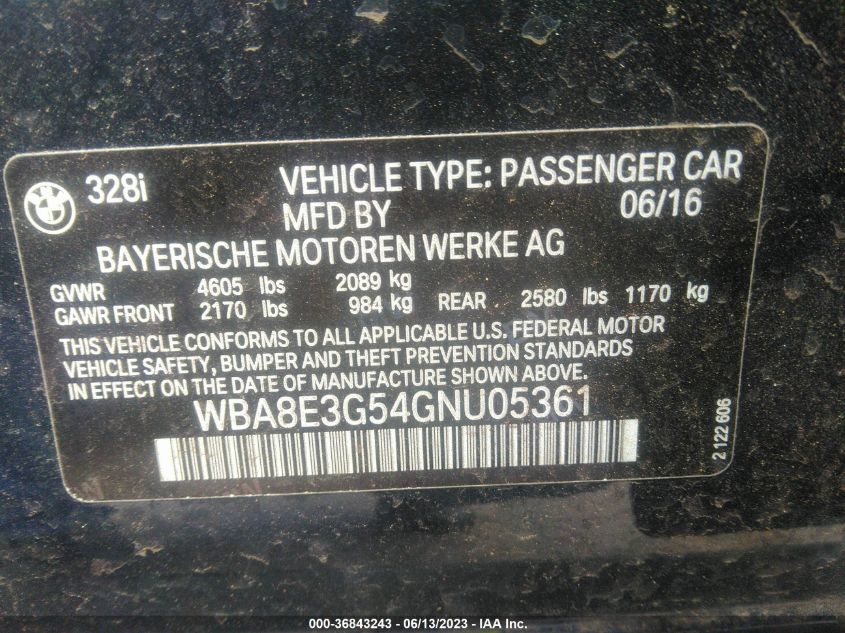 2016 BMW 3 SERIES 328I XDRIVE - WBA8E3G54GNU05361