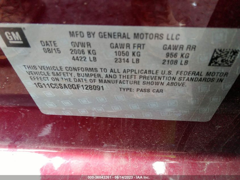 2016 CHEVROLET MALIBU LIMITED LT - 1G11C5SA0GF128091