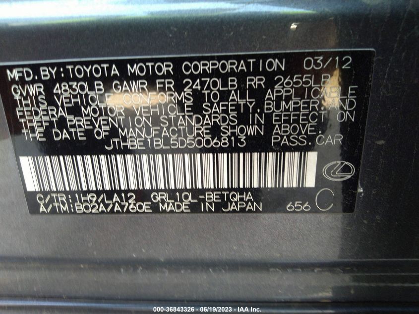 2013 LEXUS GS 350 4D JT8BE1BL5D5006813