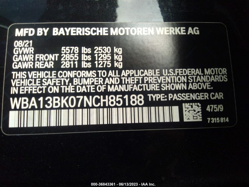 2022 BMW 5 SERIES M550I XDRIVE - WBA13BK07NCH85188