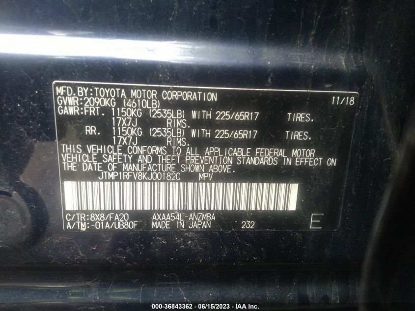 2019 TOYOTA RAV4 XLE - JTMP1RFV8KJ001820