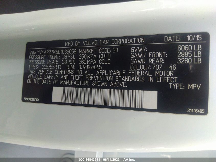 2016 VOLVO XC90 T6 MOMENTUM - YV4A22PK5G1039069