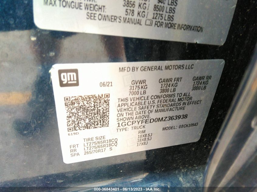 2021 CHEVROLET SILVERADO 1500 LT TRAIL BOSS - 1GCPYFED0MZ363938