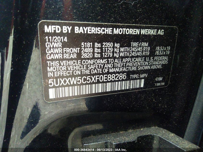 2015 BMW X4 XDRIVE35I - 5UXXW5C5XF0E88286