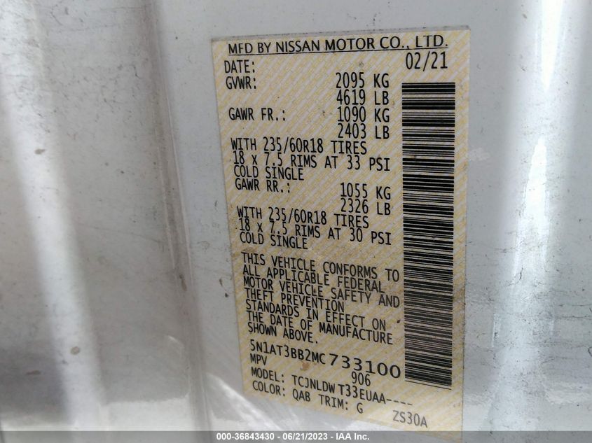 2021 NISSAN ROGUE SV - 5N1AT3BB2MC733100
