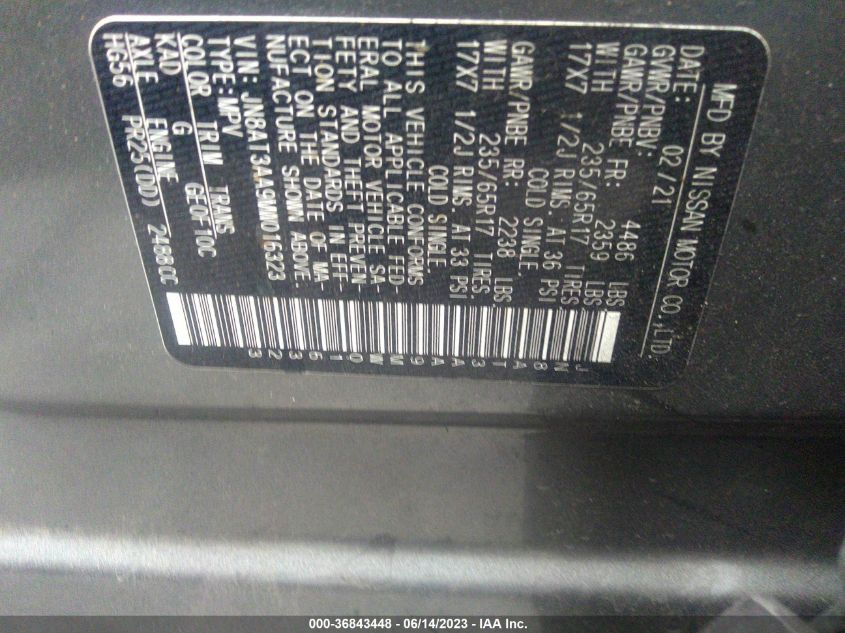 2021 NISSAN ROGUE S - JN8AT3AA9MW016323