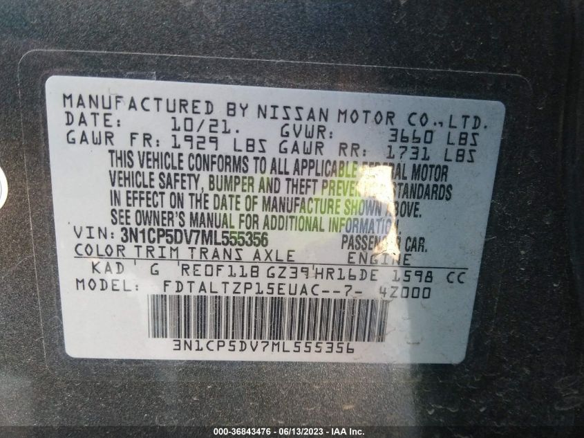 2021 NISSAN KICKS SR - 3N1CP5DV7ML555356