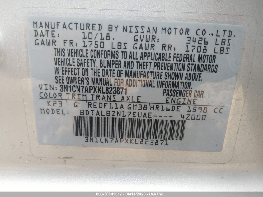 2019 NISSAN VERSA SEDAN SV - 3N1CN7APXKL823871