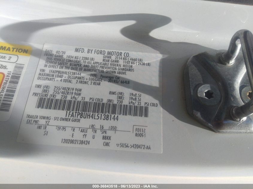 2020 FORD MUSTANG ECOBOOST - 1FATP8UH4L5138144