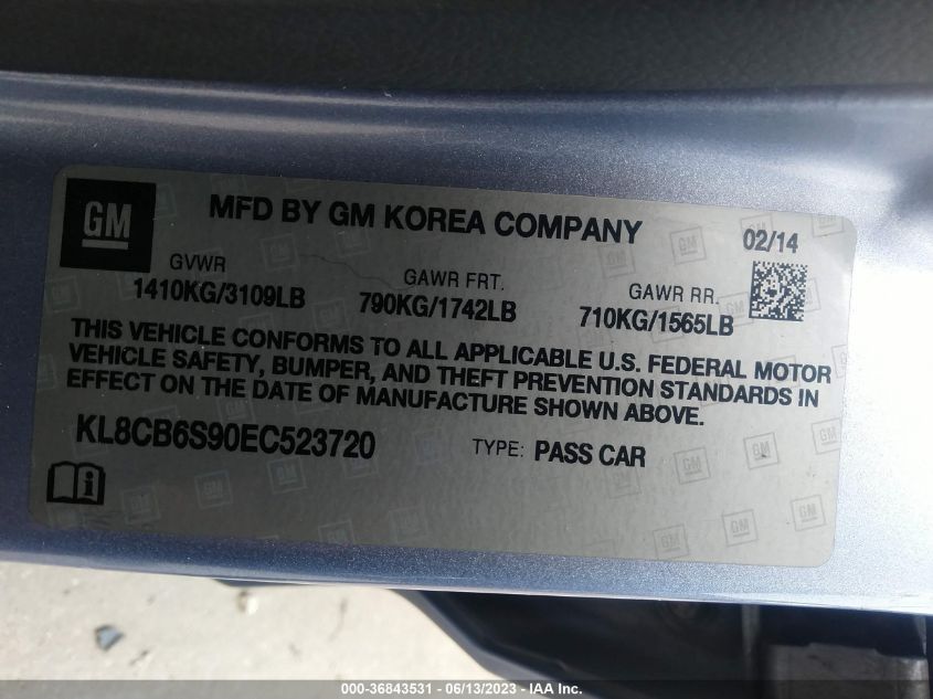 2014 CHEVROLET SPARK LS - KL8CB6S90EC523720