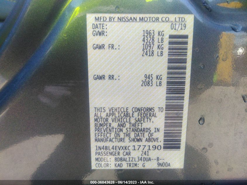 2019 NISSAN ALTIMA 2.5 SL - 1N4BL4EVXKC177190