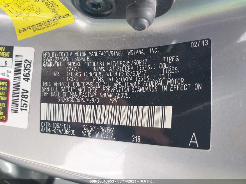 2013 TOYOTA SIENNA LE - 5TDKK3DC8DS342873