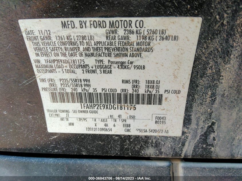 2013 FORD TAURUS SEL - 1FAHP2E9XDG181175