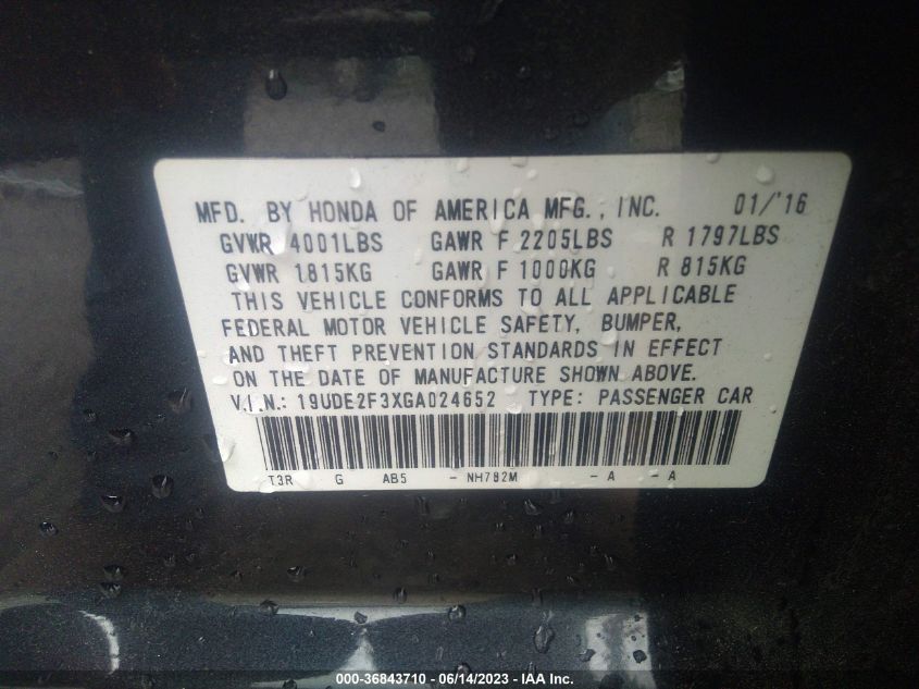 2016 ACURA ILX - 19UDE2F3XGA024652