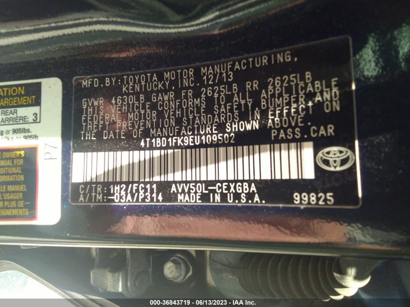 2014 TOYOTA CAMRY HYBRID LE/XLE/SE LIMITED EDITION - 4T1BD1FK9EU109502