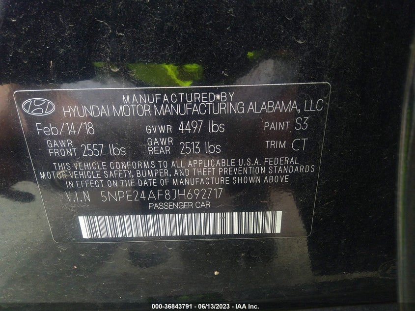 VIN 5NPE24AF8JH692717 2018 HYUNDAI SONATA SE