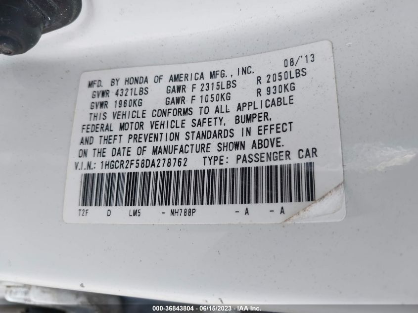 2013 HONDA ACCORD SDN SPORT - 1HGCR2F58DA278762