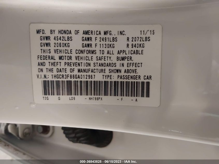 2016 HONDA ACCORD SEDAN EX-L - 1HGCR3F86GA012967