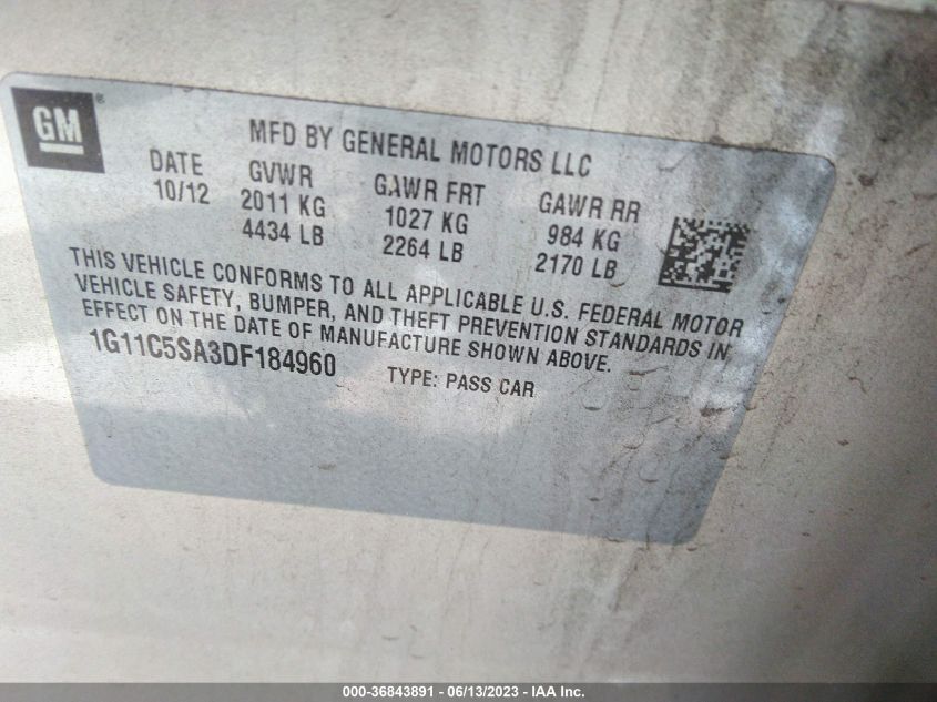 2013 CHEVROLET MALIBU LT - 1G11C5SA3DF184960