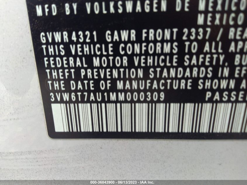 2021 VOLKSWAGEN GOLF GTI S/SE/AUTOBAHN - 3VW6T7AU1MM000309