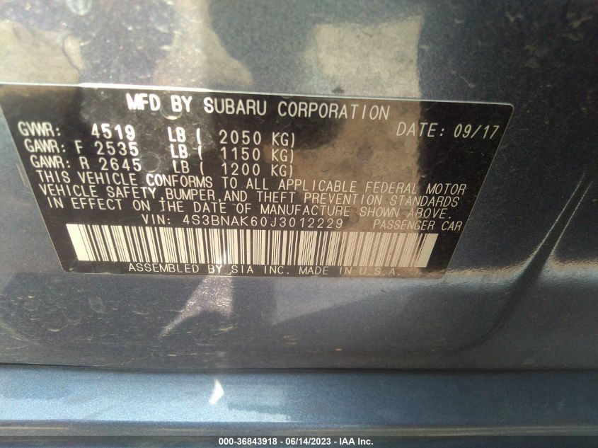 2018 SUBARU LEGACY LIMITED - 4S3BNAK60J3012229