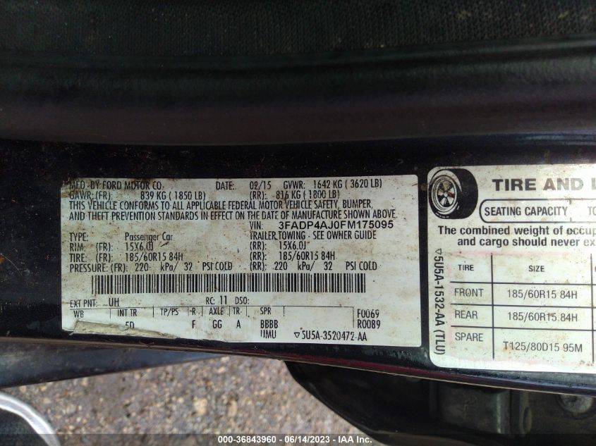 2015 FORD FIESTA S - 3FADP4AJ0FM175095