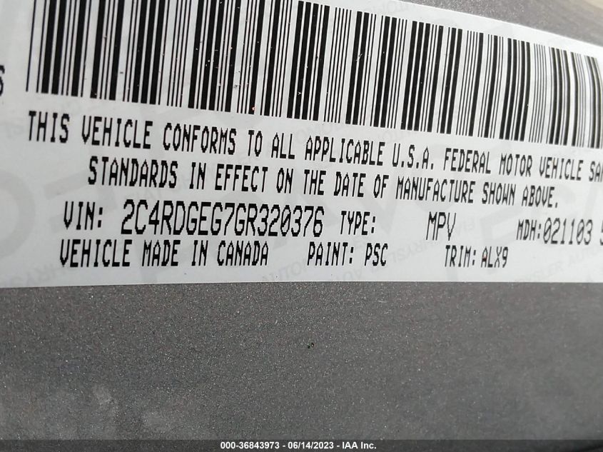 2016 DODGE GRAND CARAVAN R/T - 2C4RDGEG7GR320376
