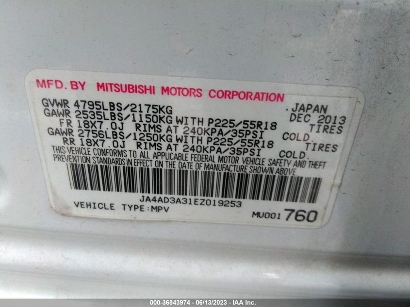 2014 MITSUBISHI OUTLANDER SE - JA4AD3A31EZ019253