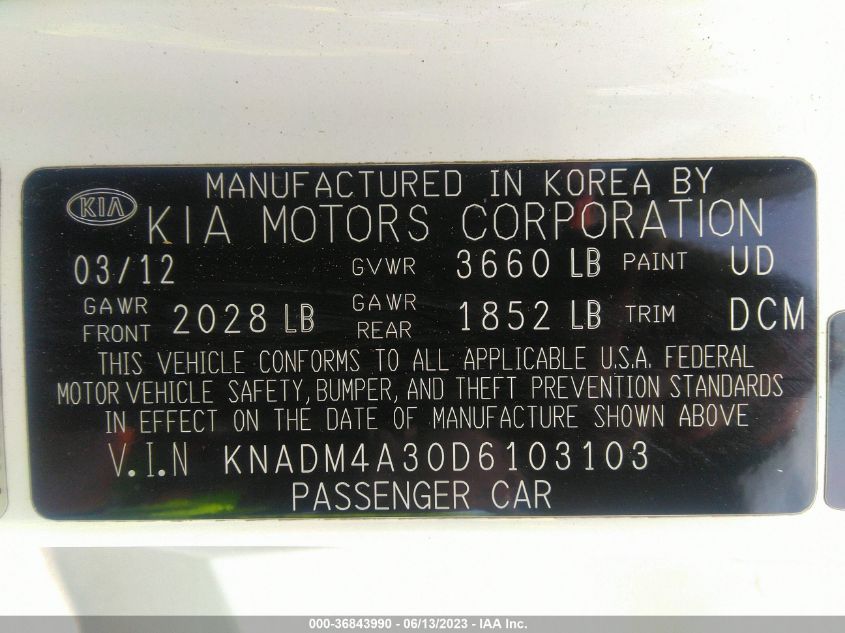 2013 KIA RIO LX - KNADM4A30D6103103