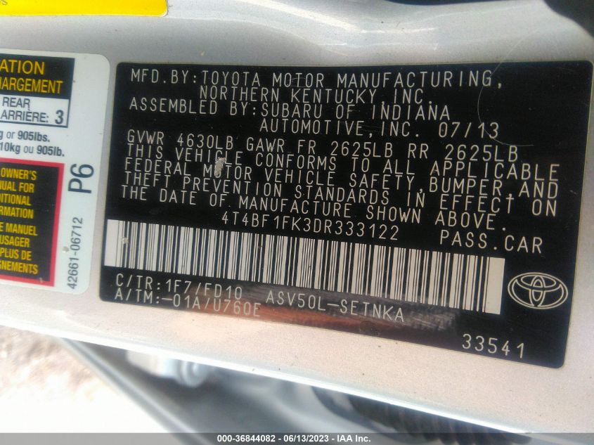 2013 TOYOTA CAMRY L/LE/SE/XLE - 4T4BF1FK3DR333122