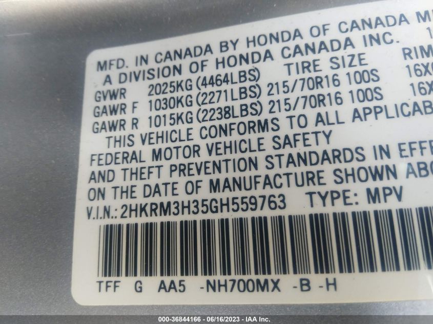 2016 HONDA CR-V LX - 2HKRM3H35GH559763