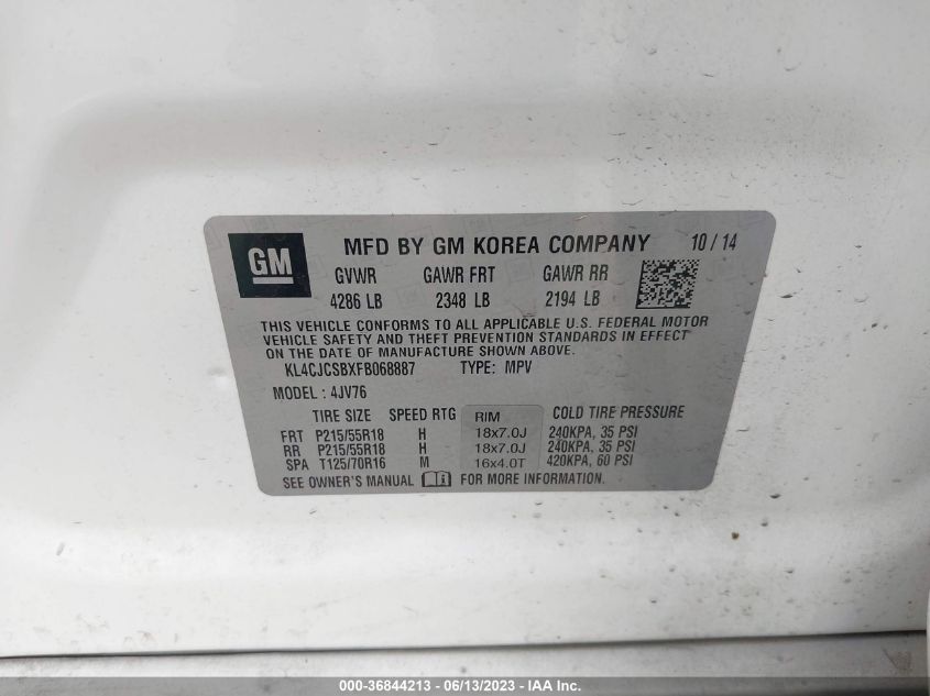 2015 BUICK ENCORE LEATHER - KL4CJCSBXFB068887