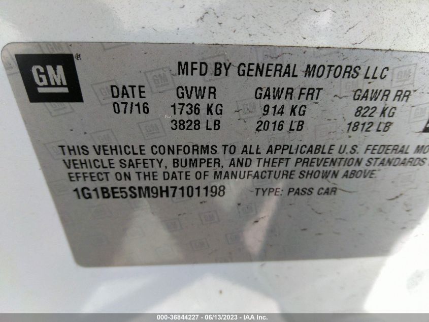 2017 CHEVROLET CRUZE LT - 1G1BE5SM9H7101198
