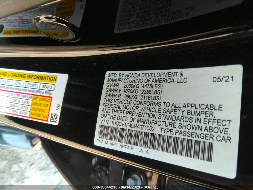 2021 HONDA ACCORD SEDAN SPORT SE - 1HGCV1F49MA071052