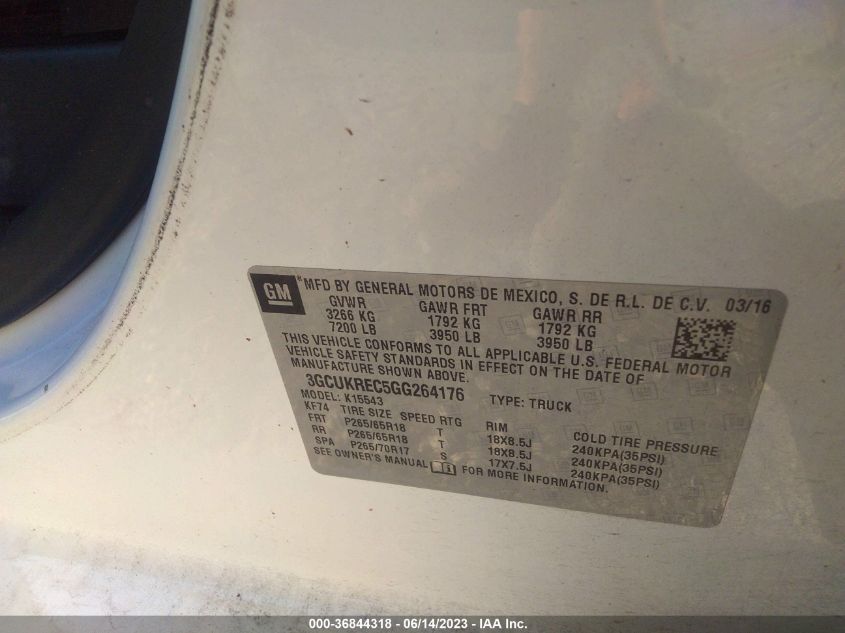 2016 CHEVROLET SILVERADO 1500 LT - 3GCUKREC5GG264176