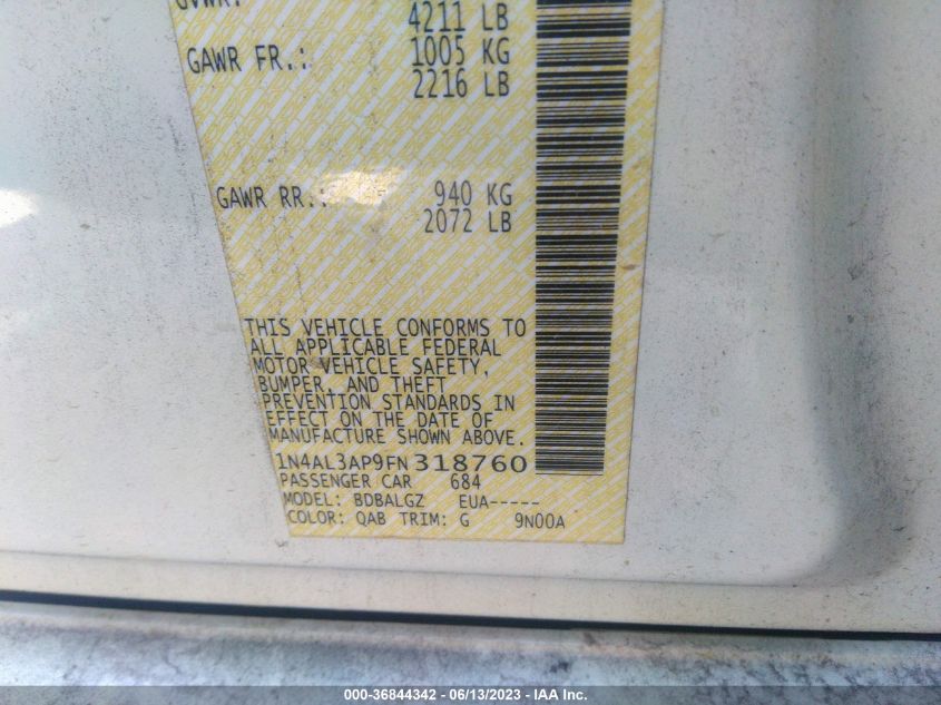 2015 NISSAN ALTIMA 2.5 S - 1N4AL3AP9FN318760