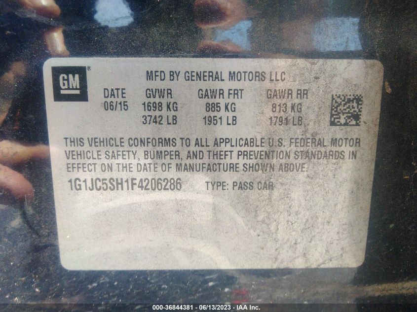 2015 CHEVROLET SONIC LT - 1G1JC5SH1F4206286