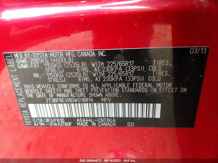 2013 TOYOTA RAV4 LE - 2T3BFREV8DW018814