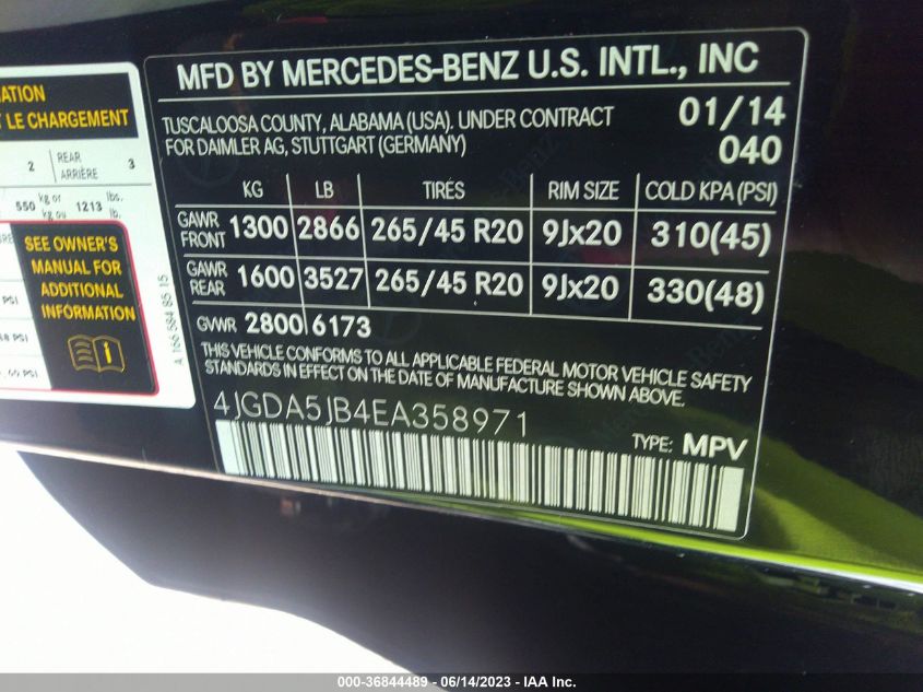 2014 MERCEDES-BENZ M-CLASS ML 350 - 4JGDA5JB4EA358971