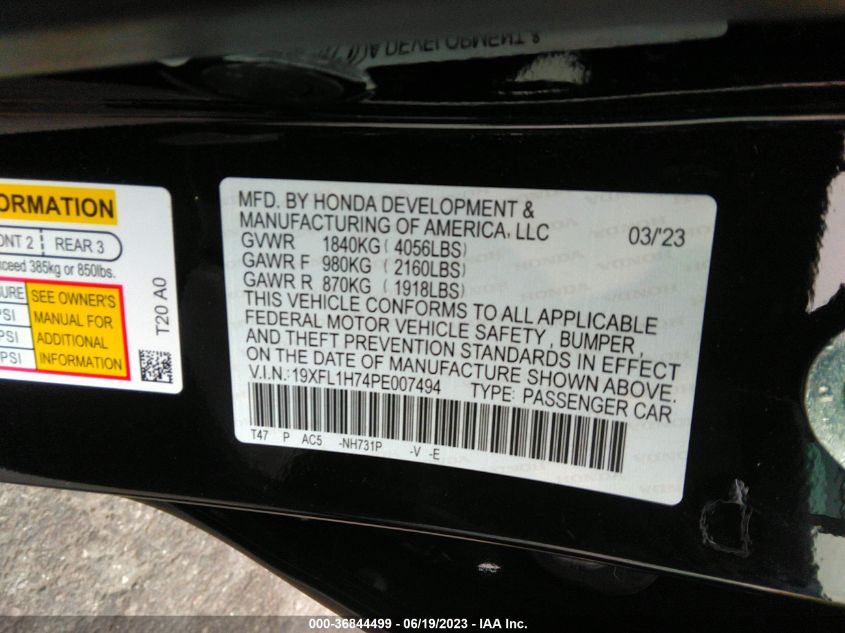 2023 HONDA CIVIC HATCHBACK EX-L - 19XFL1H74PE007494