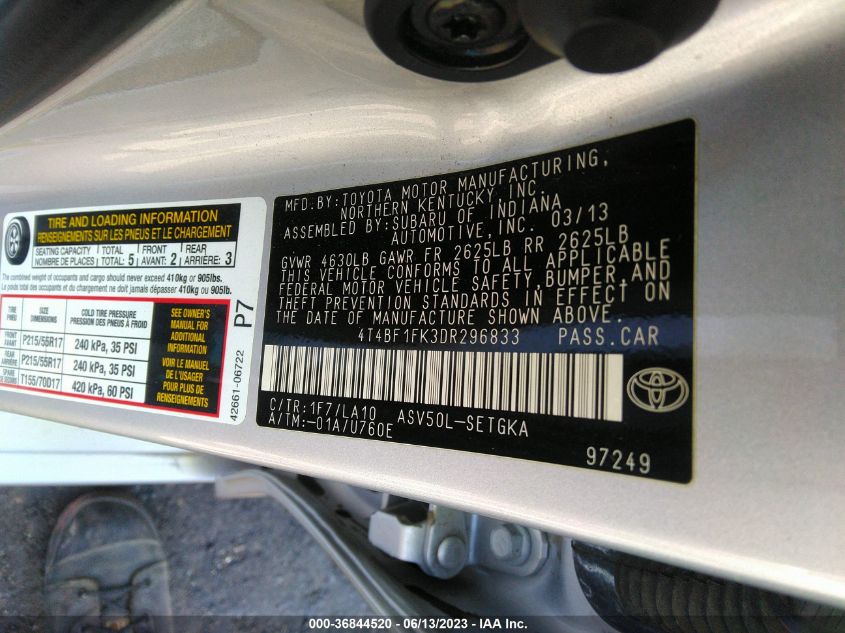 2013 TOYOTA CAMRY L/LE/SE/XLE - 4T4BF1FK3DR296833