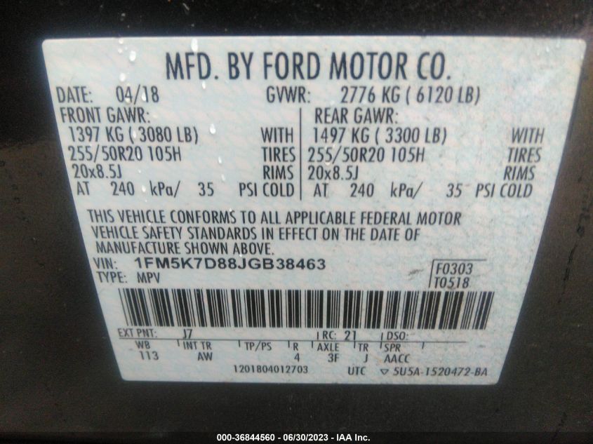 2018 FORD EXPLORER XLT - 1FM5K7D88JGB38463