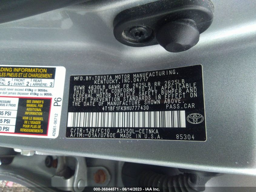 2017 TOYOTA CAMRY LE/XLE/SE/XSE - 4T1BF1FK9HU777430