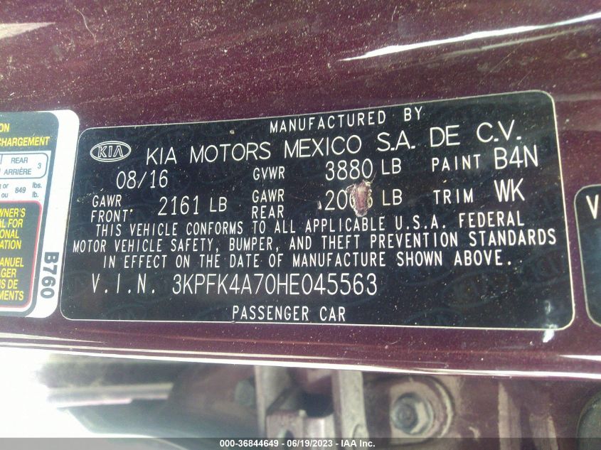 2017 KIA FORTE LX - 3KPFK4A70HE045563
