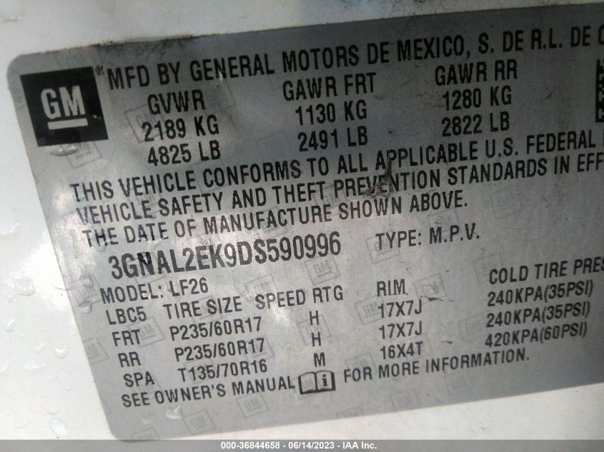 2013 CHEVROLET CAPTIVA SPORT FLEET LS - 3GNAL2EK9DS590996