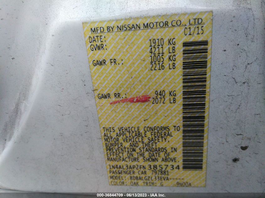 2015 NISSAN ALTIMA 2.5 S - 1N4AL3AP2FN385734
