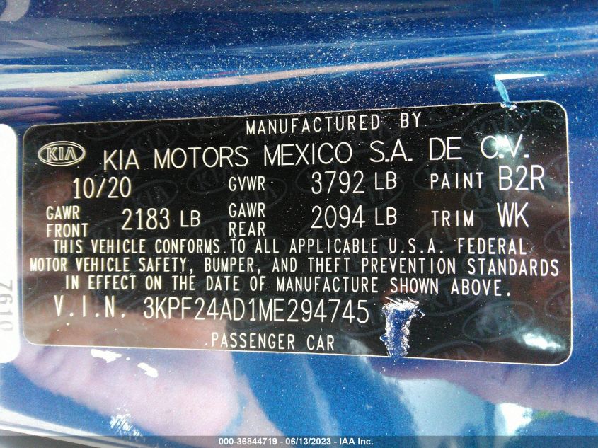 2021 KIA FORTE LXS - 3KPF24AD1ME294745