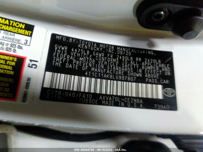 2020 TOYOTA CAMRY LE - 4T1C11AK8LU997807
