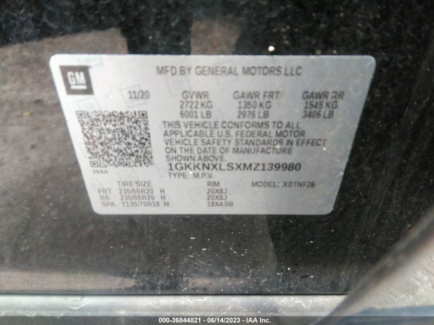 VIN 1GKKNXLSXMZ139980 2021 GMC ACADIA DENALI