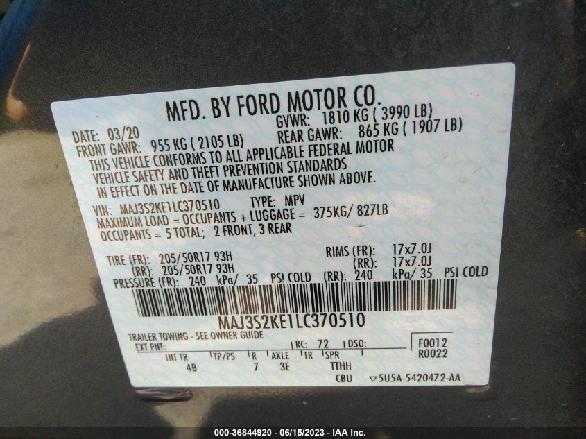 2020 FORD ECOSPORT TITANIUM - MAJ3S2KE1LC370510